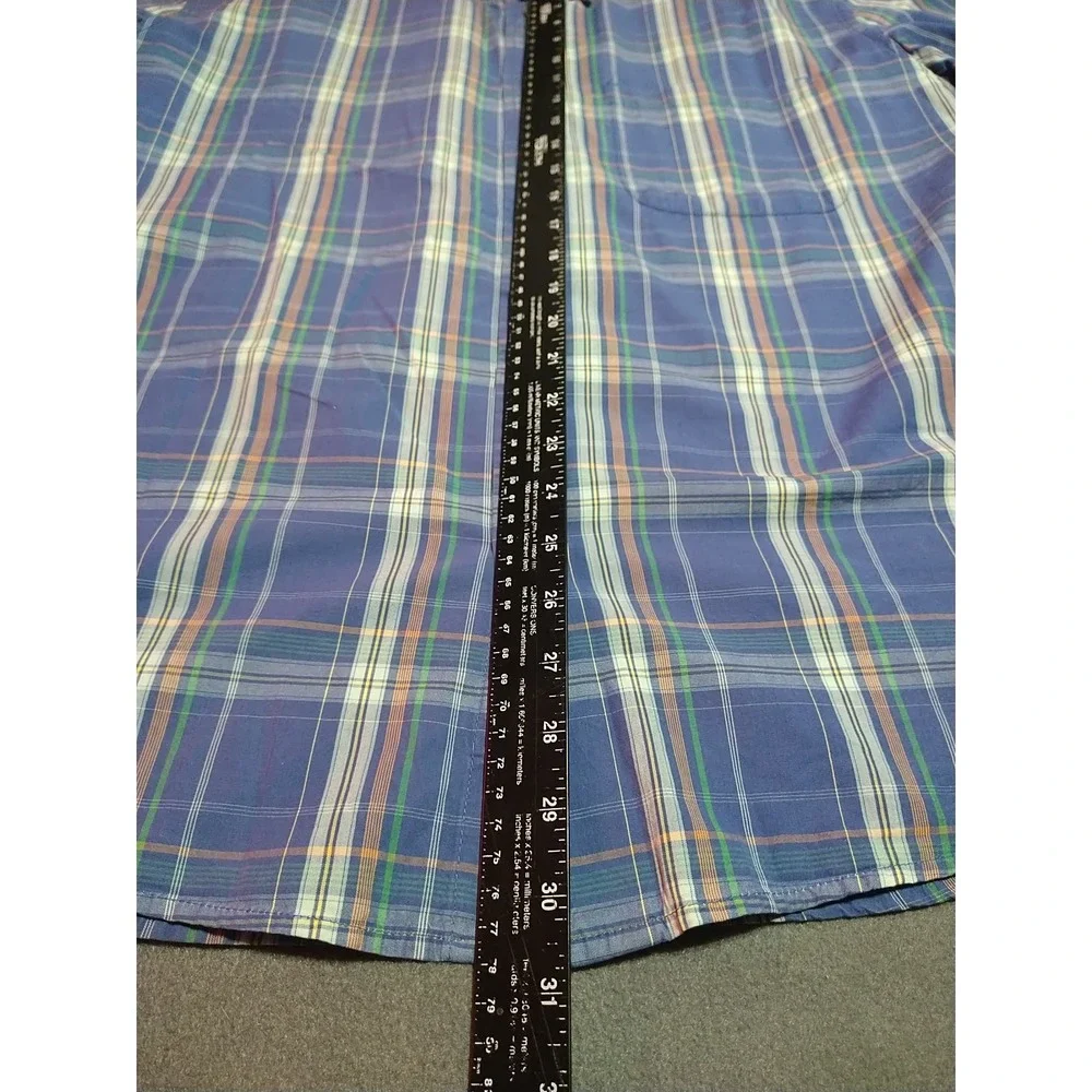 IZOD Button Down Shirt Men L Blue Plaid Office Nerd Smart Casual‎ Preppy College
